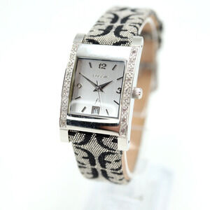 Womens Fossil F2 Tank Watch 22mm Date Dial Silver Tone Leather Strap SI-2016